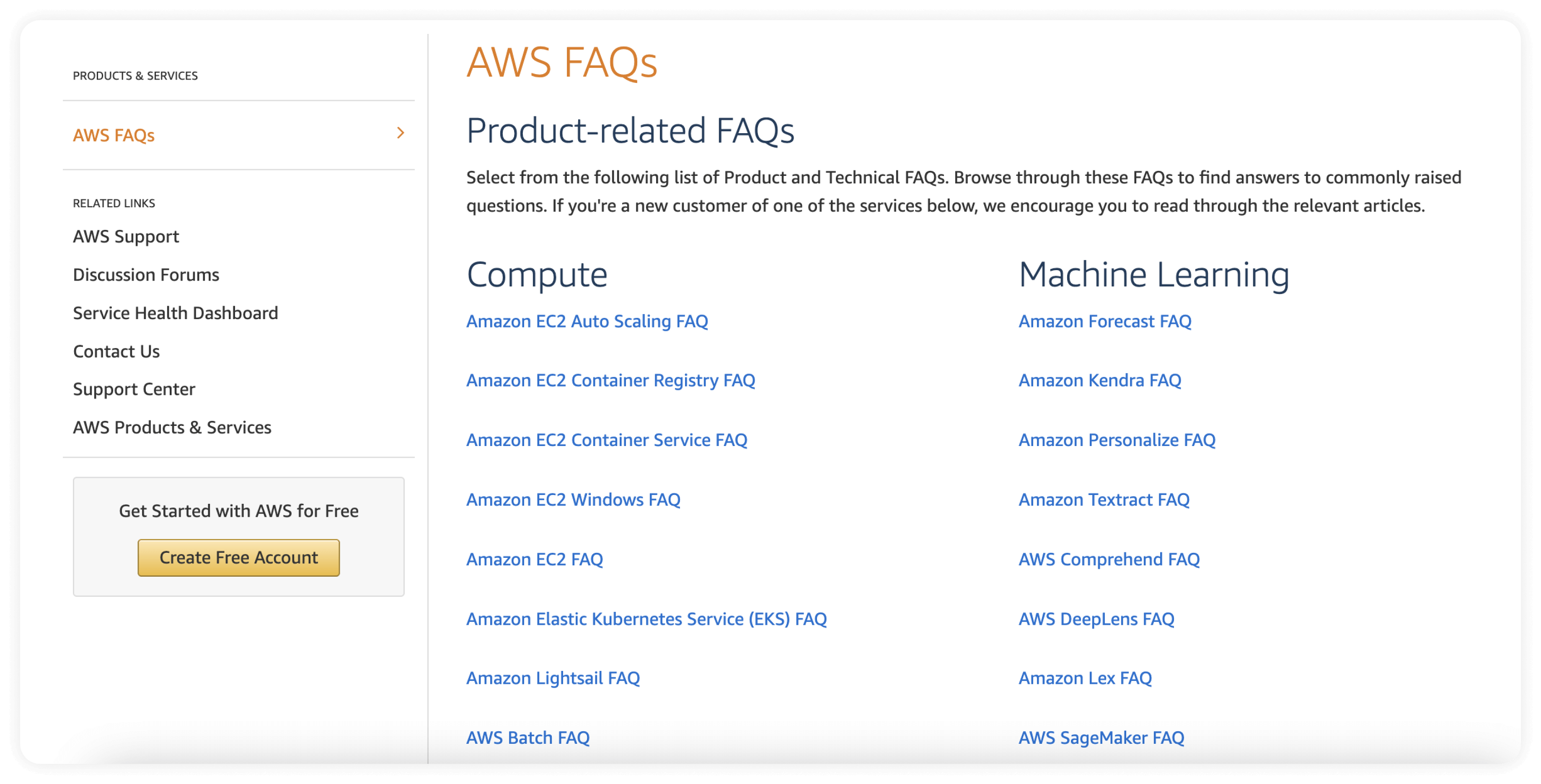 Example of faqs of amazon web services