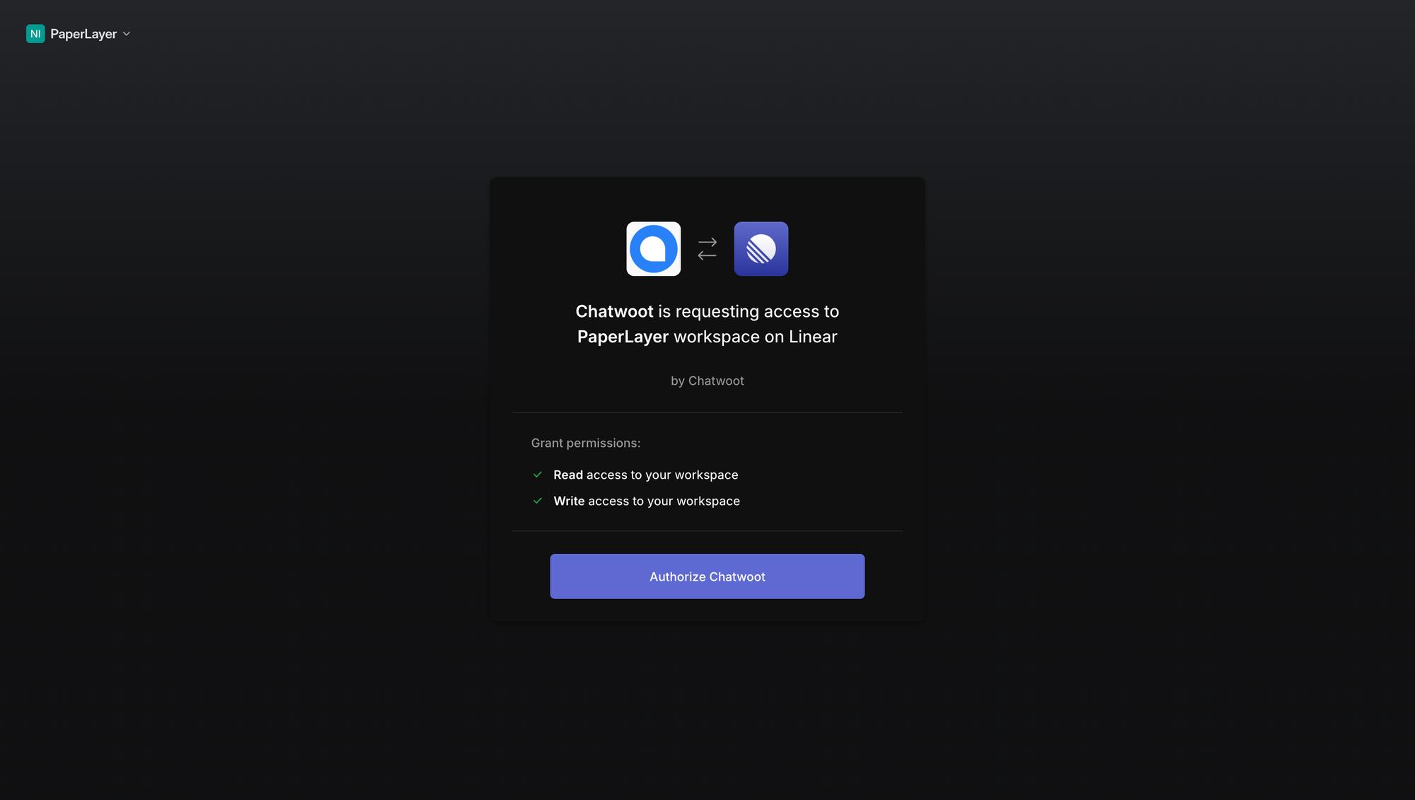 A screenshot showing the Linear OAuth integration with Replynivo
