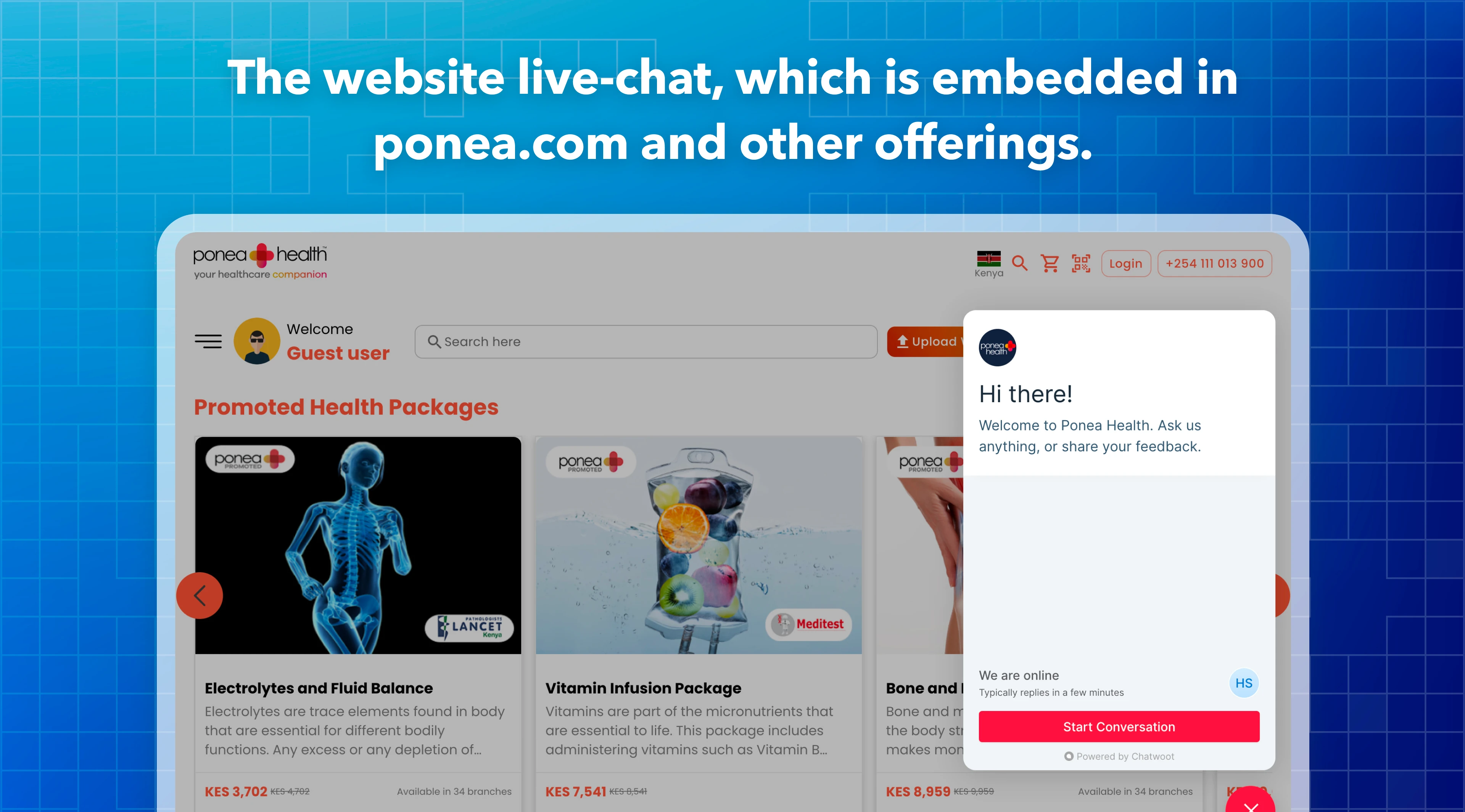 Replynivo live chat widget on the Ponea Health site